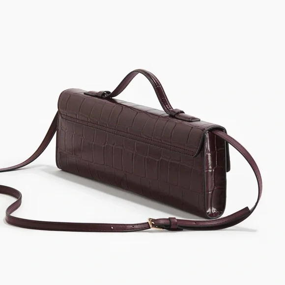 H&M Crocodile-Embossed Rectangular Clutch / Crossbody Bag Burgundy NWT - Picture 3 of 8